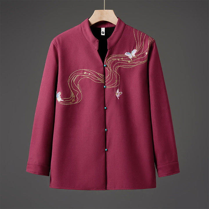 Chaqueta de manga larga de algodón para hombre con forro polar y lazo de mariposa bordado de invierno Buddha Stones - Ladrillo refractario - US/UK/AU46, EU56 (5XL) - image 7