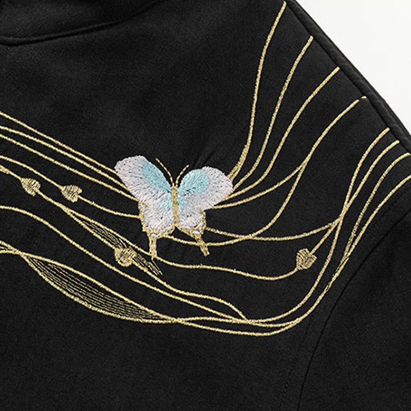 Chaqueta de manga larga de algodón para hombre con forro polar y lazo de mariposa bordado de invierno Buddha Stones - image 3