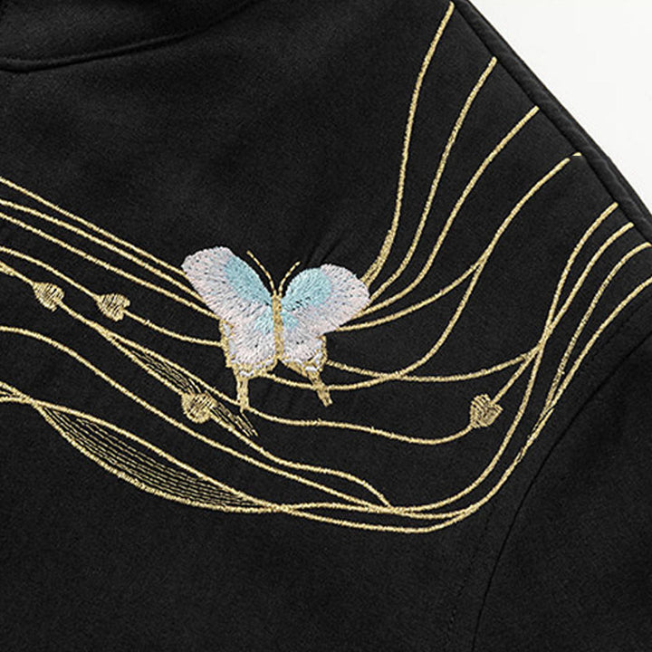 Chaqueta de manga larga de algodón para hombre con forro polar y lazo de mariposa bordado de invierno Buddha Stones - image 3