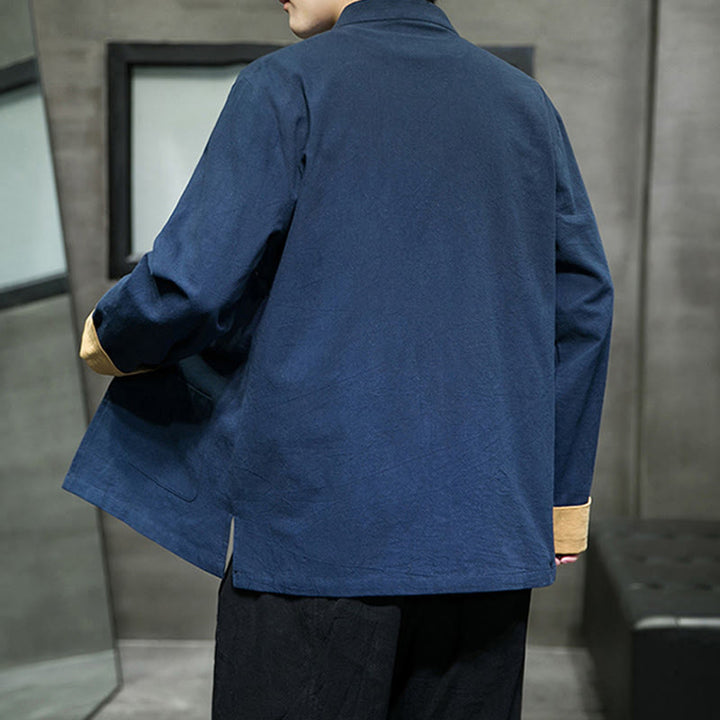 Camisa de lino y algodón de manga larga para hombre con grullas bordadas con Buddha Stones y nubes auspiciosas, botones de rana - image 24