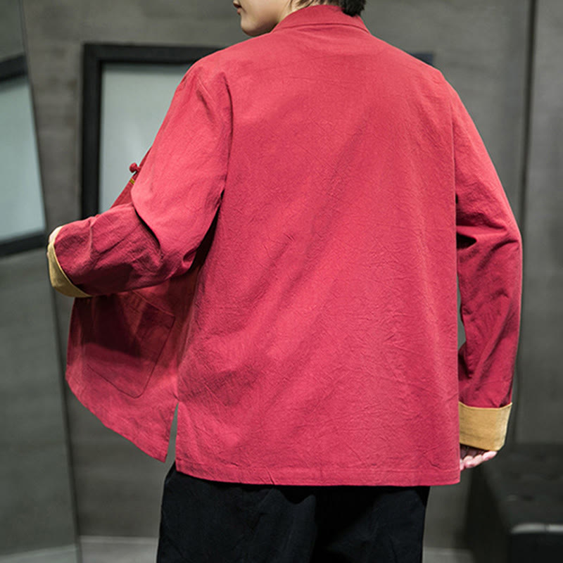 Camisa de lino y algodón de manga larga para hombre con grullas bordadas con Buddha Stones y nubes auspiciosas, botones de rana - image 32