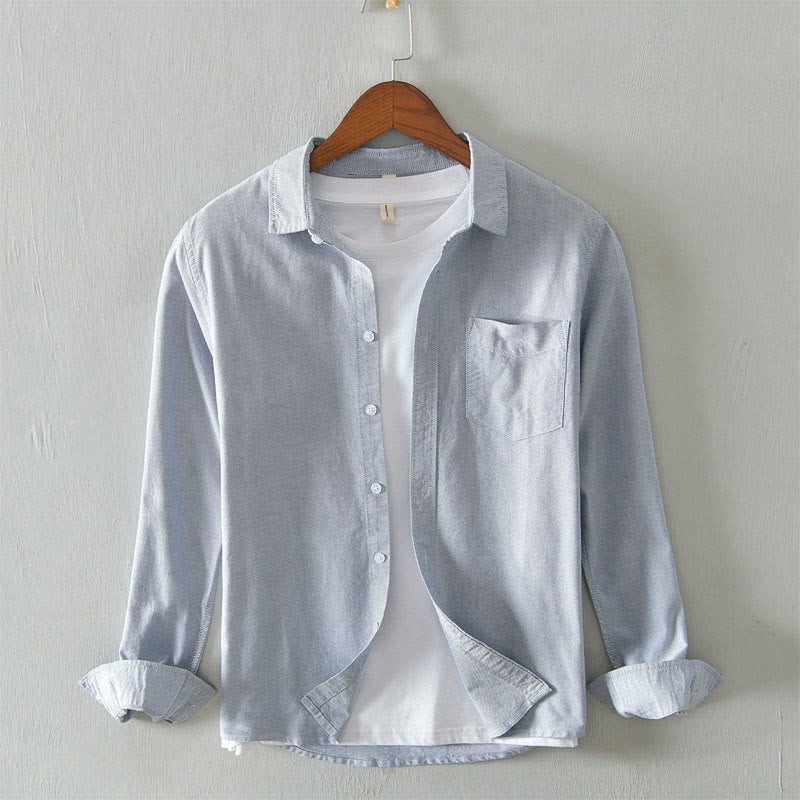 Camisa de algodón para hombre con diseño de botones y manga larga en color liso con Buddha Stones - Gris claro - US/UK/AU40, UE50 (3XL) - image 6