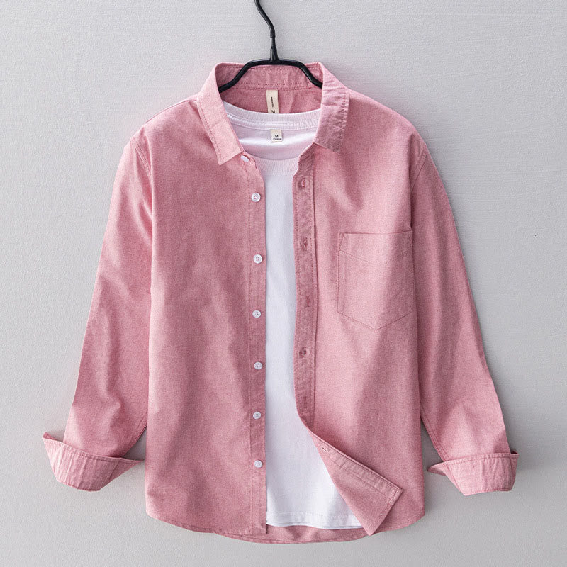 Camisa de algodón para hombre con diseño de botones y manga larga en color liso con Buddha Stones - Rosa - US/UK/AU40, UE50 (3XL) - image 20