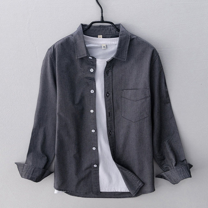 Camisa de algodón para hombre con diseño de botones y manga larga en color liso con Buddha Stones - Gris oscuro - US/UK/AU40, UE 50 (3XL) - image 0