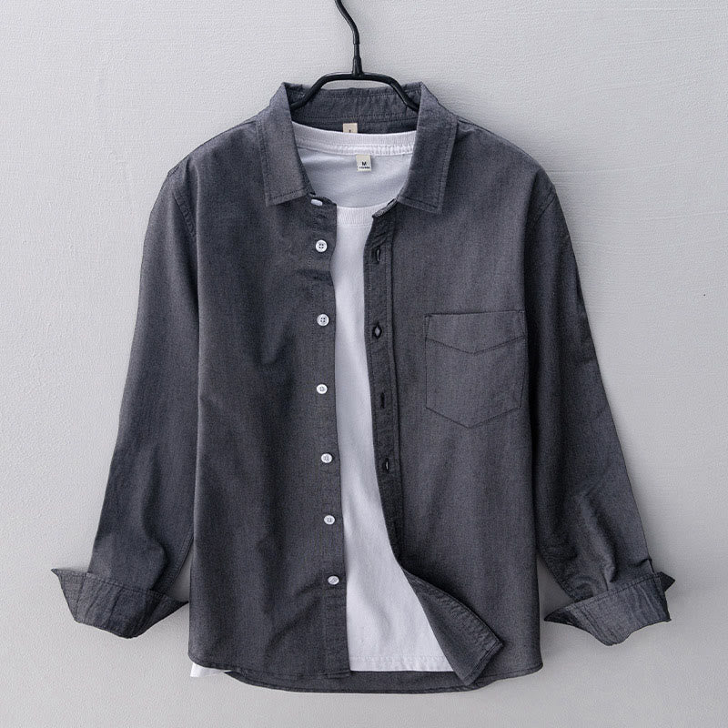 Camisa de algodón para hombre con diseño de botones y manga larga en color liso con Buddha Stones - Gris oscuro - US/UK/AU40, UE50 (3XL) - image 0