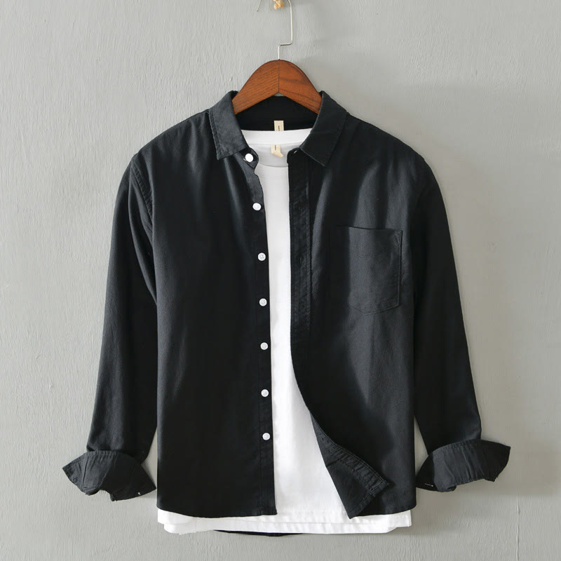 Camisa de algodón para hombre con diseño de botones y manga larga en color liso con Buddha Stones - Negro - US/UK/AU40, UE 50 (3XL) - image 4