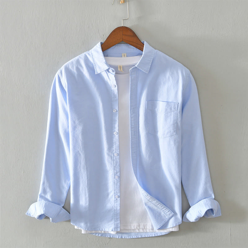 Camisa de algodón para hombre con diseño de botones y manga larga en color liso con Buddha Stones - Azul cielo claro - US/UK/AU40, UE50 (3XL) - image 27