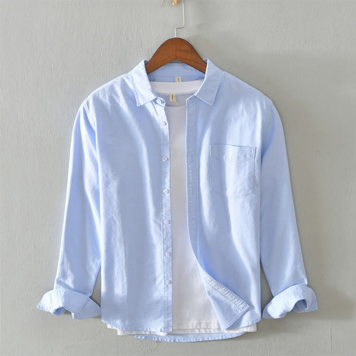 Camisa de algodón para hombre con diseño de botones y manga larga en color liso con Buddha Stones - Azul cielo claro - US/UK/AU40, UE50 (3XL) - image 27