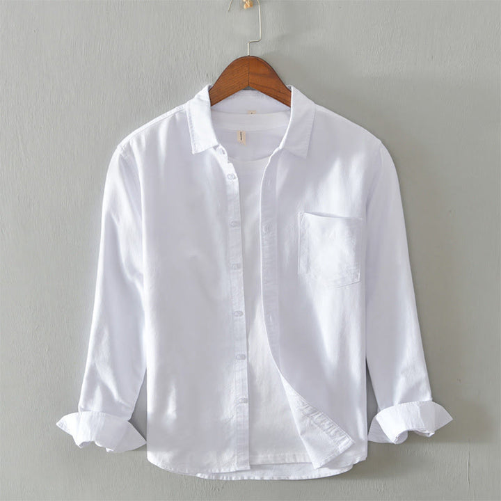 Camisa de algodón para hombre con diseño de botones y manga larga en color liso con Buddha Stones - Blanco - US/UK/AU40, UE50 (3XL) - image 3
