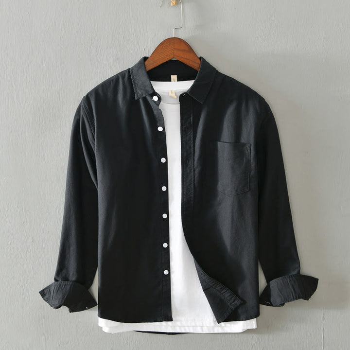 Camisa de algodón para hombre con diseño de botones y manga larga en color liso con Buddha Stones - Negro - US/UK/AU40, UE50 (3XL) - image 4