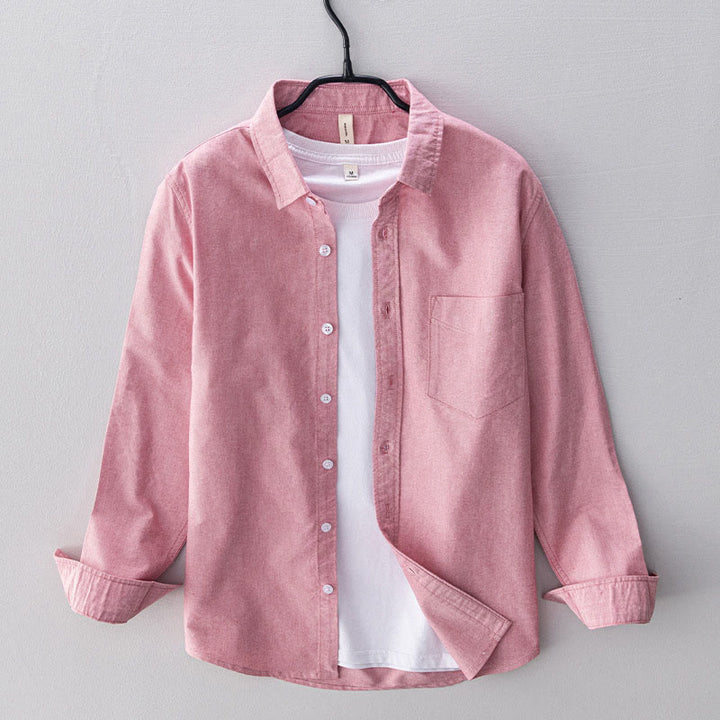 Camisa de algodón para hombre con diseño de botones y manga larga en color liso con Buddha Stones - Rosa - US/UK/AU40, UE 50 (3XL) - image 20