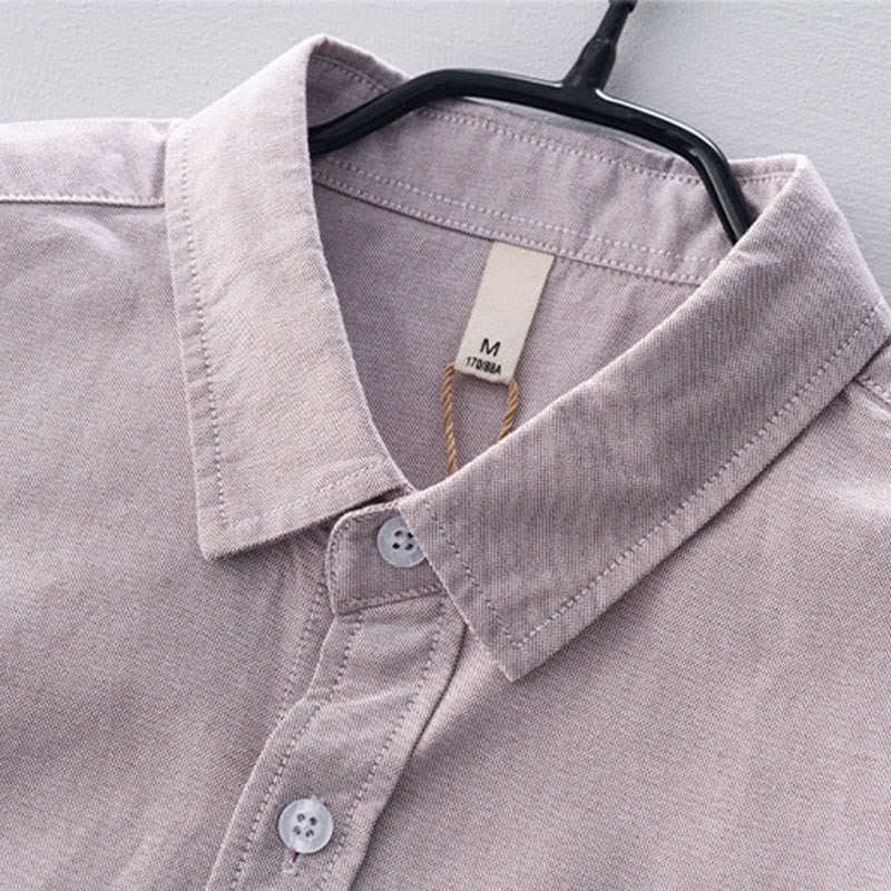 Camisa de algodón para hombre con diseño de botones y manga larga en color liso con Buddha Stones - image 14
