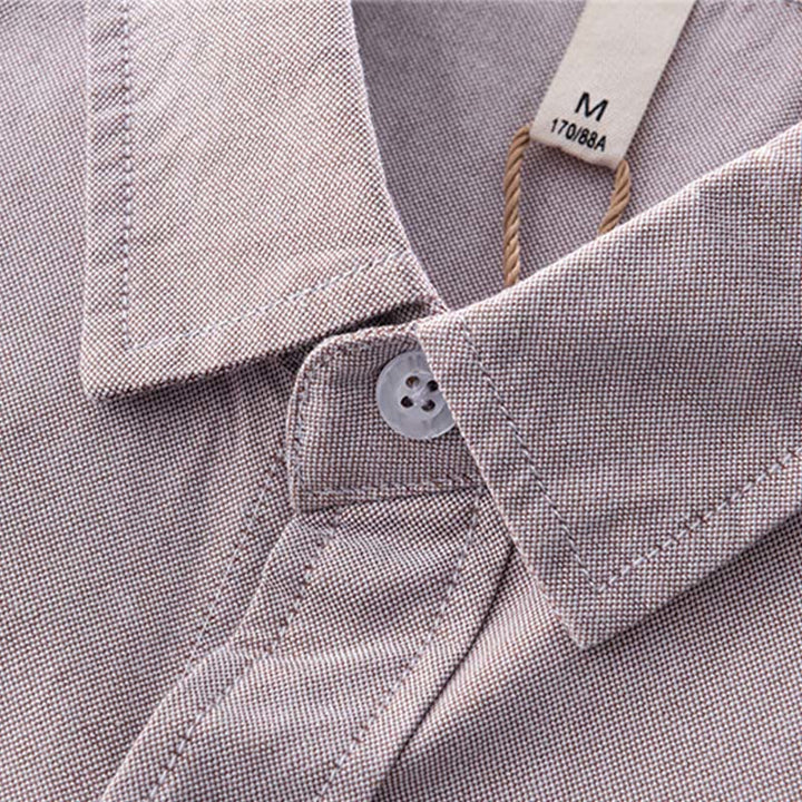 Camisa de algodón para hombre con diseño de botones y manga larga en color liso con Buddha Stones - image 15