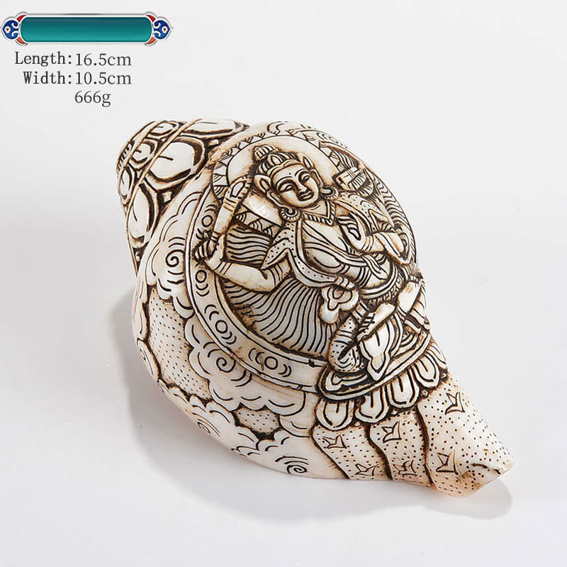 Concha tibetana hecha a mano grabada Shankha Buddha Avalokitesvara, decoración de riqueza