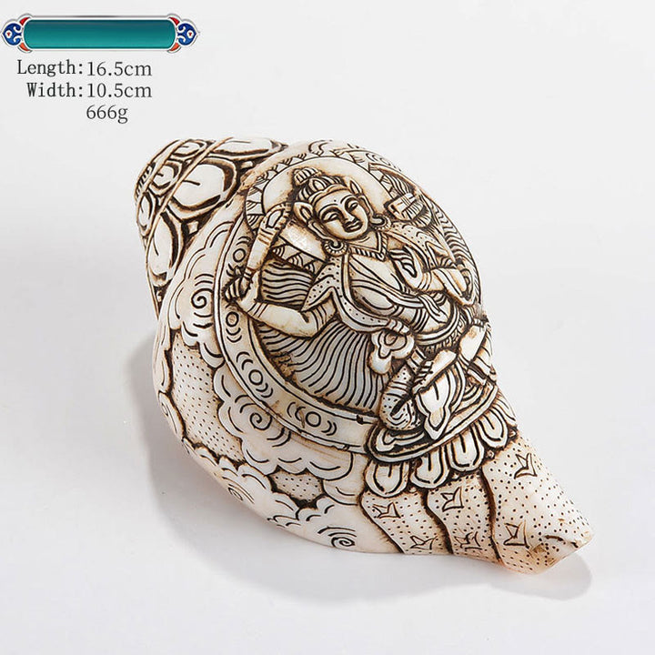 Concha tibetana hecha a mano grabada Shankha Buddha Avalokitesvara, decoración de riqueza