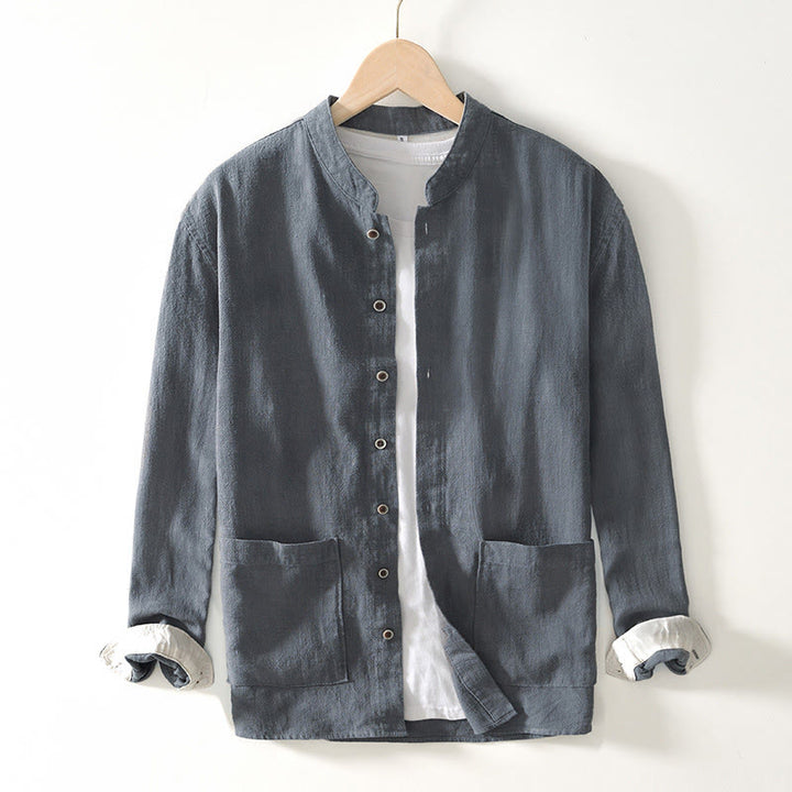 Camisa de algodón ramio para hombre con botones, manga larga y bolsillos, con estampado de Buddha Stones caídas. - Gris oscuro - US/UK/AU42, EU52 (3XL) - image 17