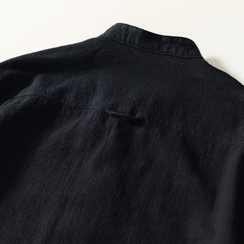 Camisa de algodón ramio para hombre con botones, manga larga y bolsillos, con estampado de Buddha Stones caídas. - image 4