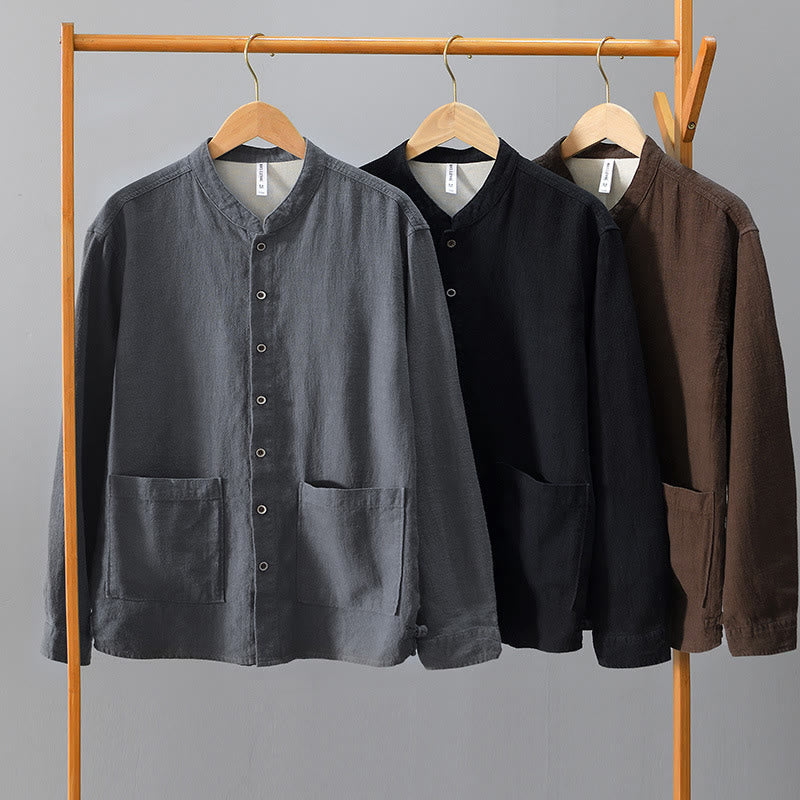 Camisa de algodón ramio para hombre con botones, manga larga y bolsillos, con estampado de Buddha Stones caídas. - image 1