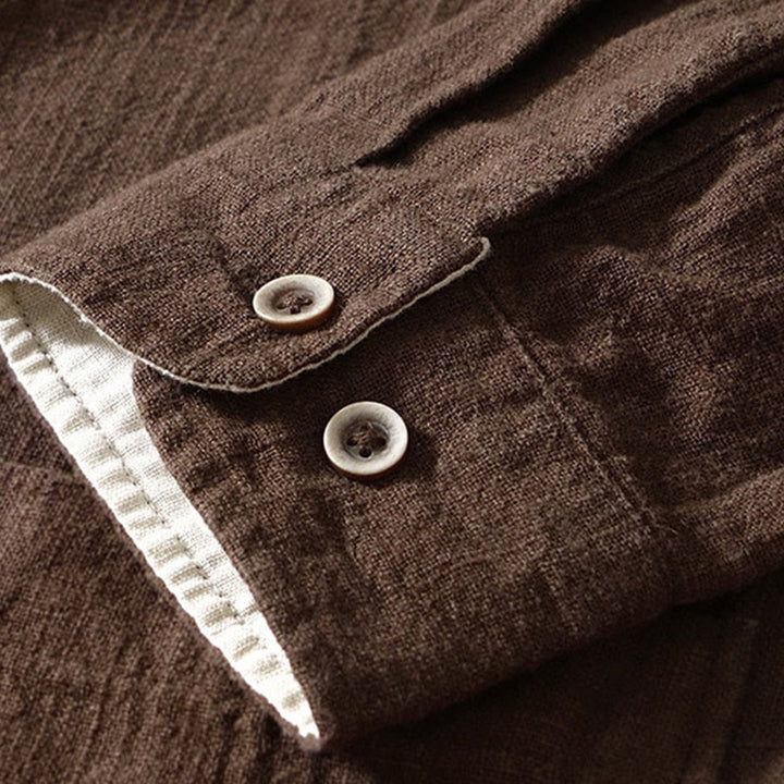 Camisa de algodón ramio para hombre con botones, manga larga y bolsillos, con estampado de Buddha Stones caídas. - image 15