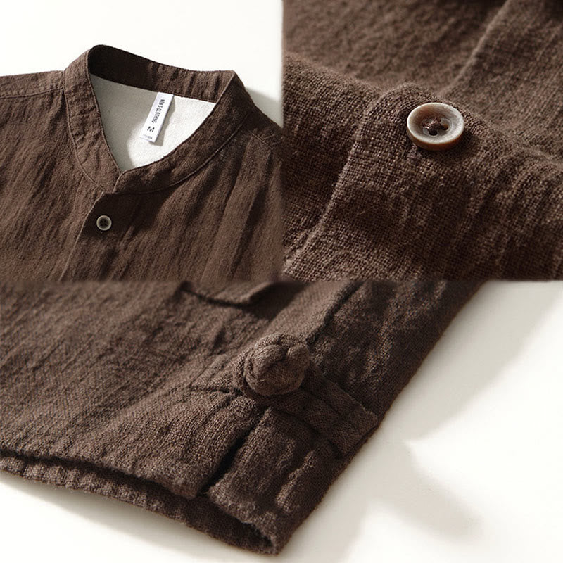 Camisa de algodón ramio para hombre con botones, manga larga y bolsillos, con estampado de Buddha Stones caídas. - image 16