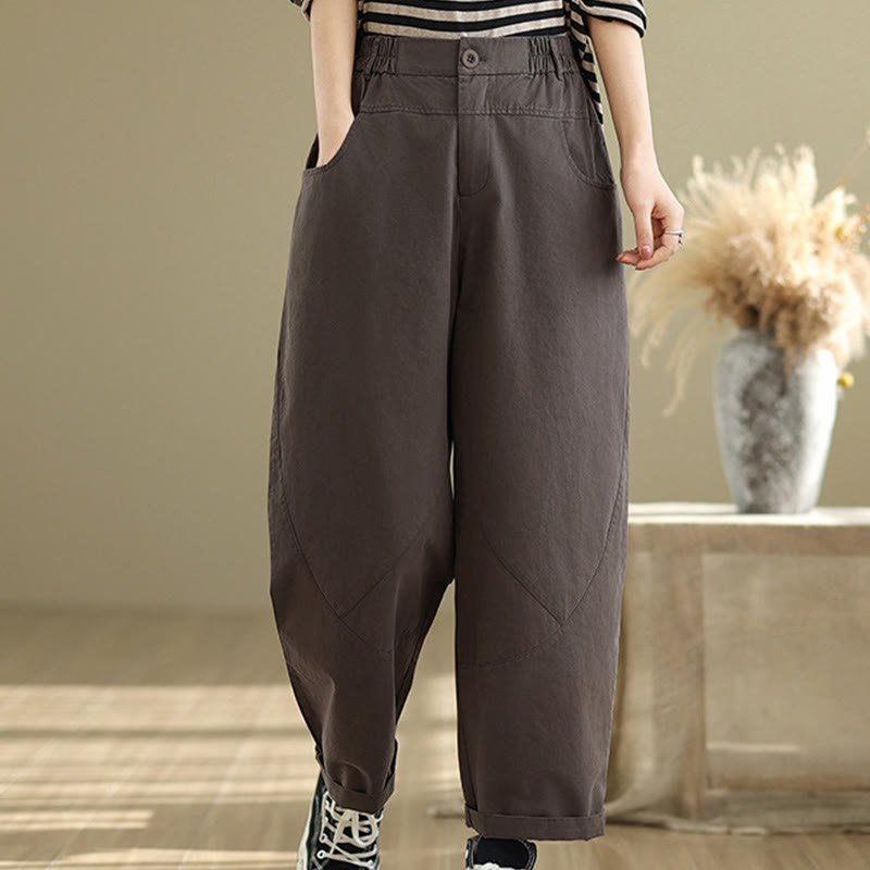 Pantalones harén de algodón y poliéster para mujer, informales, con bolsillos y botones, de Buddha Stones, de 7 a 8 largos - SaddleBrown - US8-10，UK/AU12-14，EU40-42 (2XL) - image 0