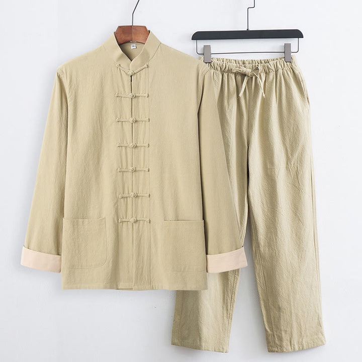 Conjunto de 2 Buddha Stones de traje Tang para hombre, camisa de manga larga de algodón y lino con botones de rana y pantalones con bolsillos. - vara de oro pálida - US/UK/AU44, EU54 (4XL) - image 19