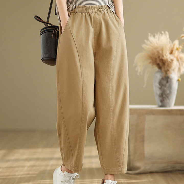 Pantalones harén de poliéster con cintura elástica para mujer, informales, con bolsillos y estampados de Buddha Stones - Trigo - US8-10，UK/AU12-14，EU40-42 (2XL) - image 0