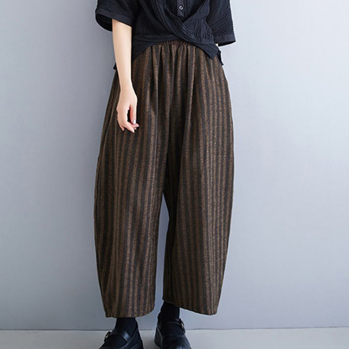 Pantalones casuales Buddha Stones de pana a rayas, de poliéster, de pierna ancha y bolsillos, para mujer, de 7 a 8 pulgadas de largo. - image 17