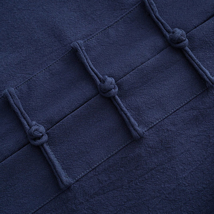 Conjunto de 2 Buddha Stones de traje Tang para hombre, camisa de manga larga de algodón y lino con botones de rana y pantalones con bolsillos. - image 7