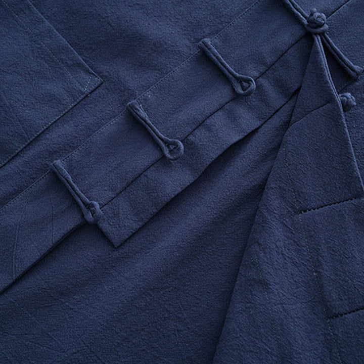Conjunto de 2 Buddha Stones de traje Tang con botones de rana de algodón para hombre, camisa de manga larga y pantalones con bolsillos. - image 8