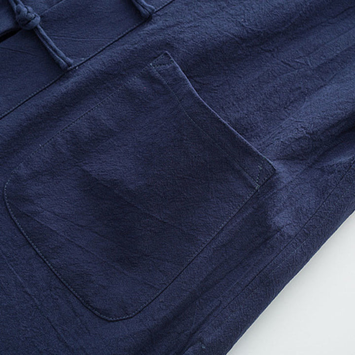 Conjunto de 2 Buddha Stones de traje Tang para hombre, camisa de manga larga de algodón y lino con botones de rana y pantalones con bolsillos. - image 9