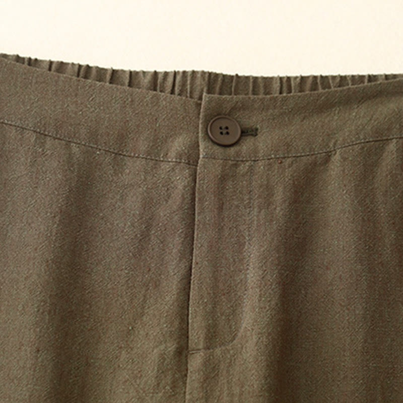 Pantalones casuales de algodón y lino con cintura elástica y pernera ancha para mujer con bolsillos de Buddha Stones - image 2