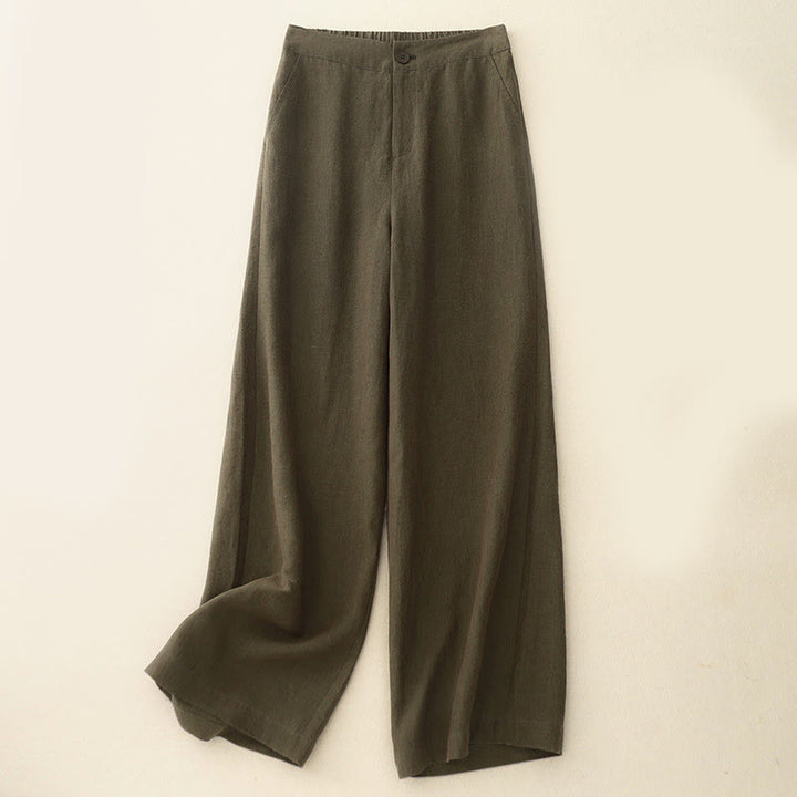 Pantalones casuales lisos de mujer con cintura elástica y pernera ancha, con bolsillos , Buddha Stones. - Aceituna - US8-10，UK/AU12-14，EU40-42 (2XL) - image 1