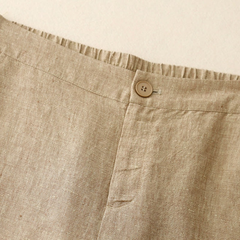 Pantalones casuales de algodón y lino con cintura elástica y pernera ancha para mujer con bolsillos de Buddha Stones - image 8