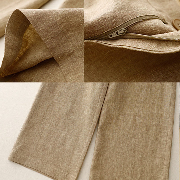 Pantalones casuales de algodón y lino con cintura elástica y pernera ancha para mujer con bolsillos de Buddha Stones - image 10