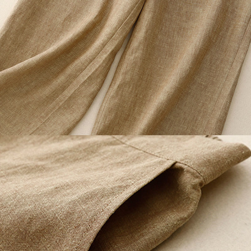 Pantalones casuales de algodón y lino con cintura elástica y pernera ancha para mujer con bolsillos de Buddha Stones - image 7