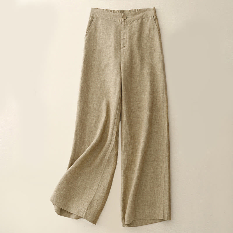 Pantalones casuales lisos de mujer con cintura elástica y pernera ancha, con bolsillos , Buddha Stones. - Trigo - US8-10，UK/AU12-14，EU40-42 (2XL) - image 5