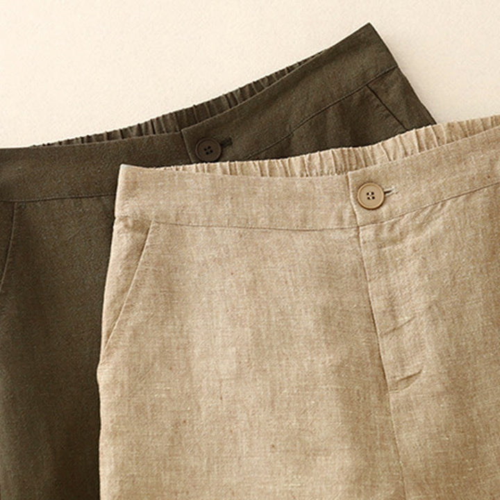 Pantalones casuales de algodón y lino con cintura elástica y pernera ancha para mujer con bolsillos de Buddha Stones - image 12