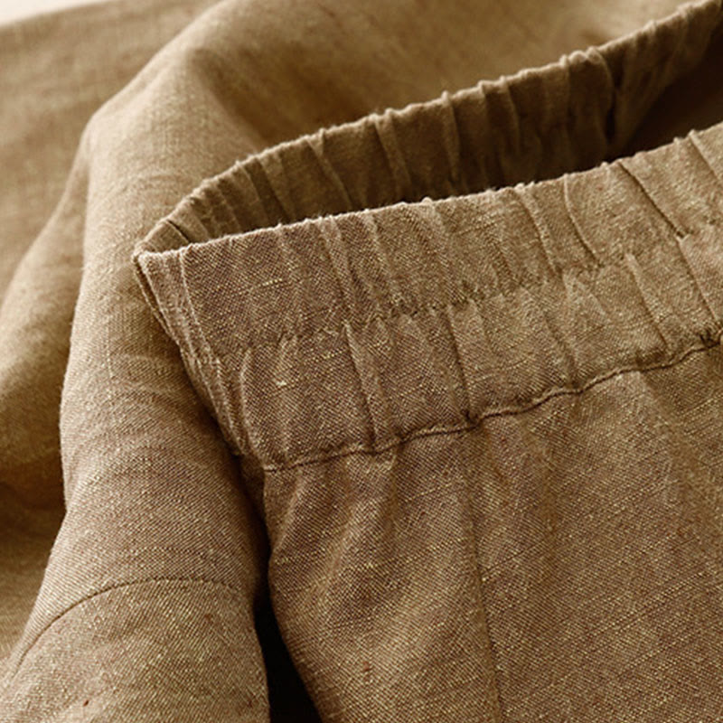 Pantalones casuales de algodón y lino con cintura elástica y pernera ancha para mujer con bolsillos de Buddha Stones - image 11