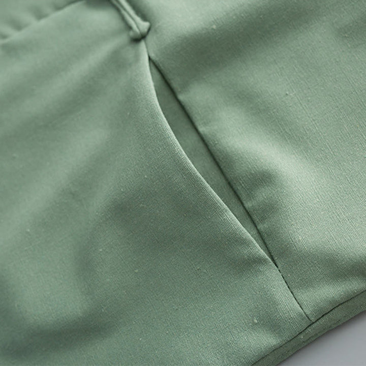 Camisa de lino y algodón para hombre, de manga larga, con botones de rana y bordado de ondas sólidas con Buddha Stones - image 4