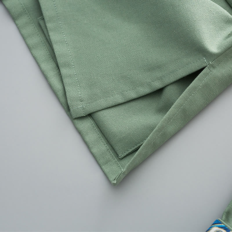 Camisa de lino y algodón para hombre, de manga larga, con botones de rana y bordado de ondas sólidas con Buddha Stones - image 6