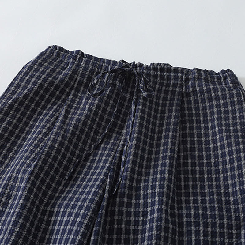 Pantalones anchos de algodón para mujer con estampado de cuadros escoceses y bolsillos, con Buddha Stones - image 4