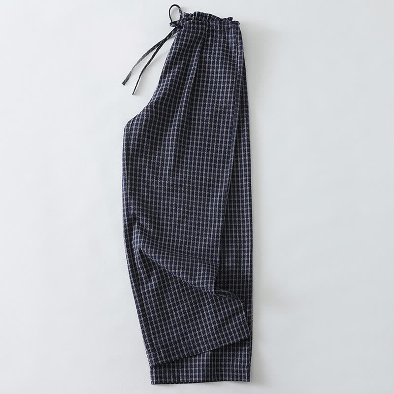Pantalones anchos de algodón para mujer con estampado de cuadros escoceses y bolsillos, con Buddha Stones - image 2