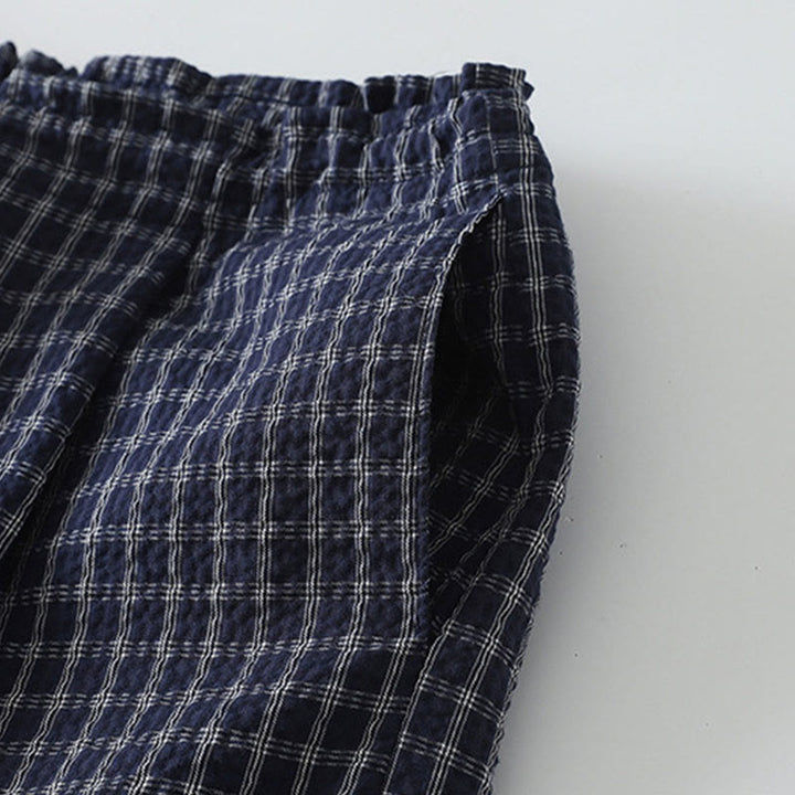 Pantalones anchos de algodón para mujer con estampado de cuadros escoceses y bolsillos, con Buddha Stones - image 5