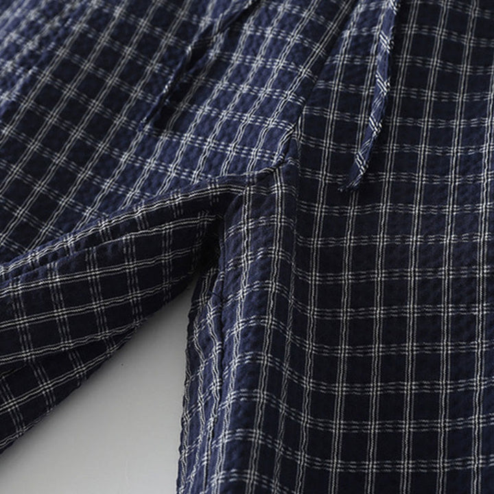 Pantalones anchos de algodón para mujer con estampado de cuadros escoceses y bolsillos, con Buddha Stones - image 9