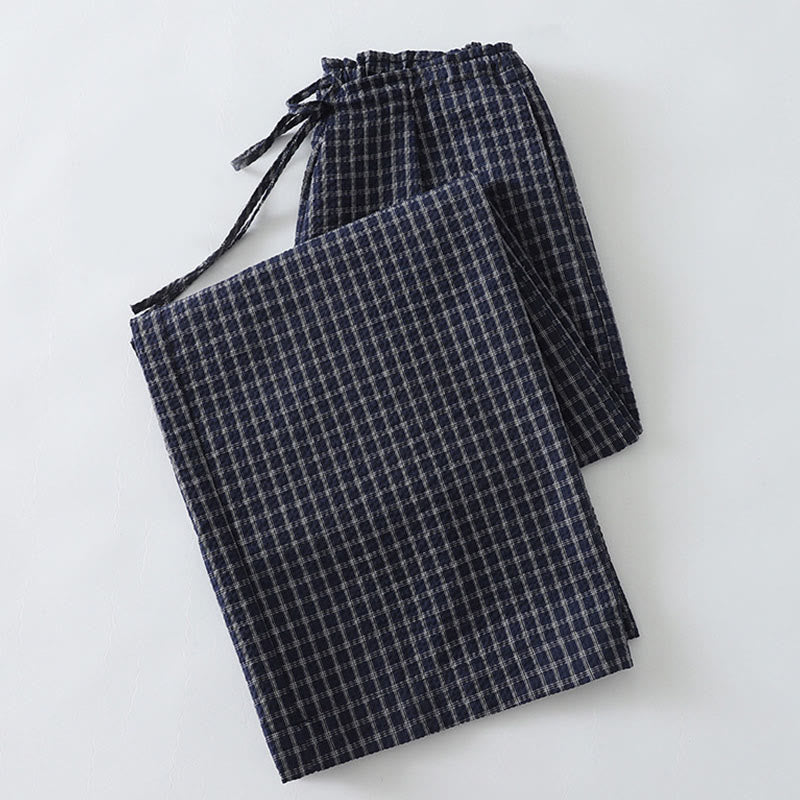 Pantalones anchos de algodón para mujer con estampado de cuadros escoceses y bolsillos, con Buddha Stones - image 3