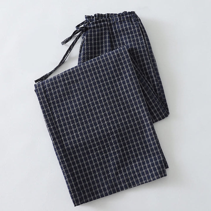 Pantalones anchos de algodón para mujer con estampado de cuadros escoceses y bolsillos, con Buddha Stones - image 3