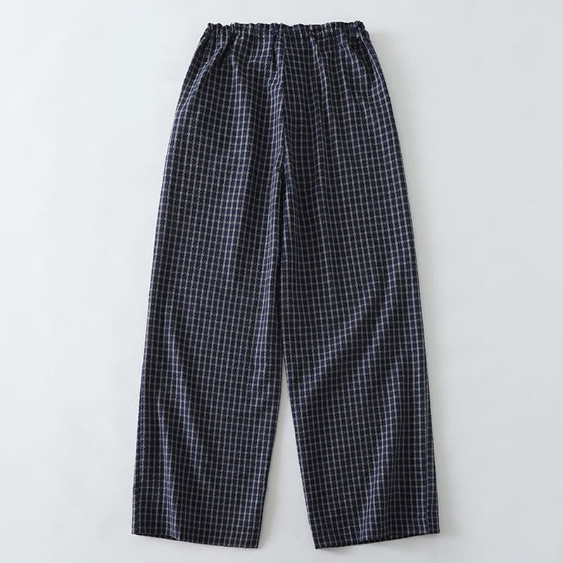 Pantalones anchos de algodón para mujer con estampado de cuadros escoceses y bolsillos, con Buddha Stones - image 1