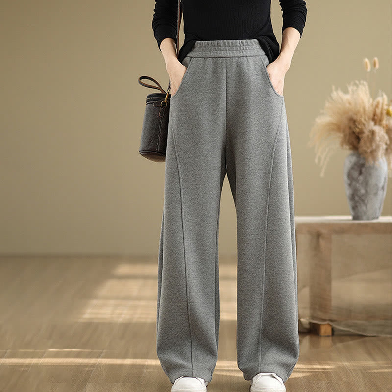 Pantalones rectos de poliéster con bolsillos para mujer, informales y gruesos, de Buddha Stones - Gris oscuro - US8-10，UK/AU12-14，EU40-42 (2XL) - image 6