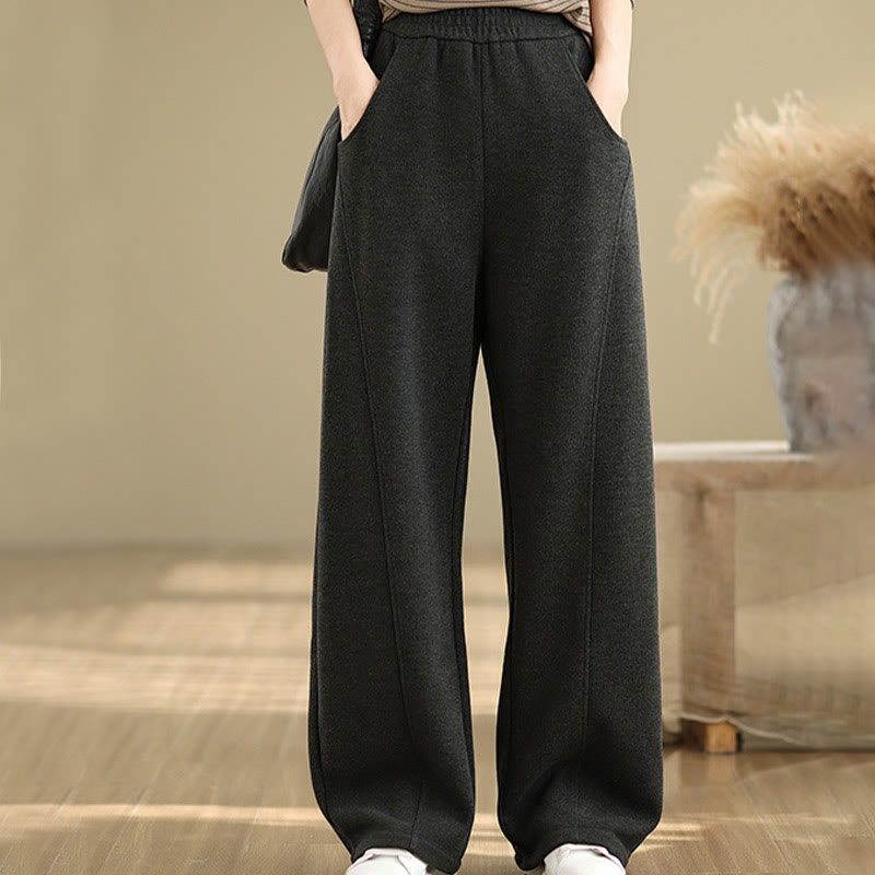 Pantalones rectos de poliéster con bolsillos para mujer, informales y gruesos, de Buddha Stones - Negro - US8-10，UK/AU12-14，EU40-42 (2XL) - image 0